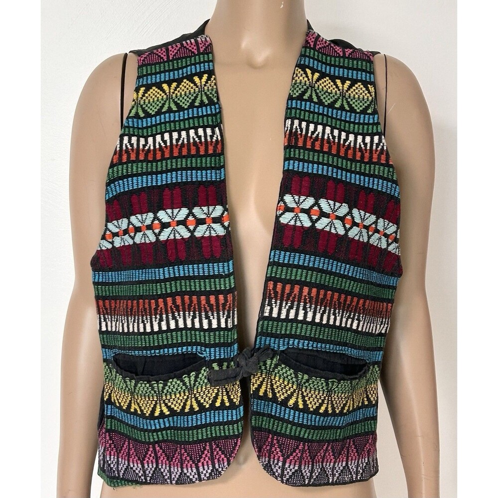 CHICHI Craft Vest Medium Embroidered Bohemian Boho Rainbow Vintage 80's Cotton